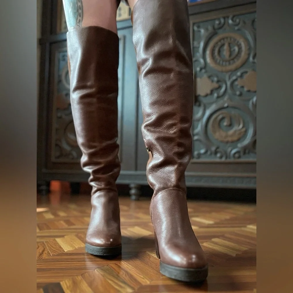 Liebeskind Leather two tone suede leather brown over the knee boots-38/8